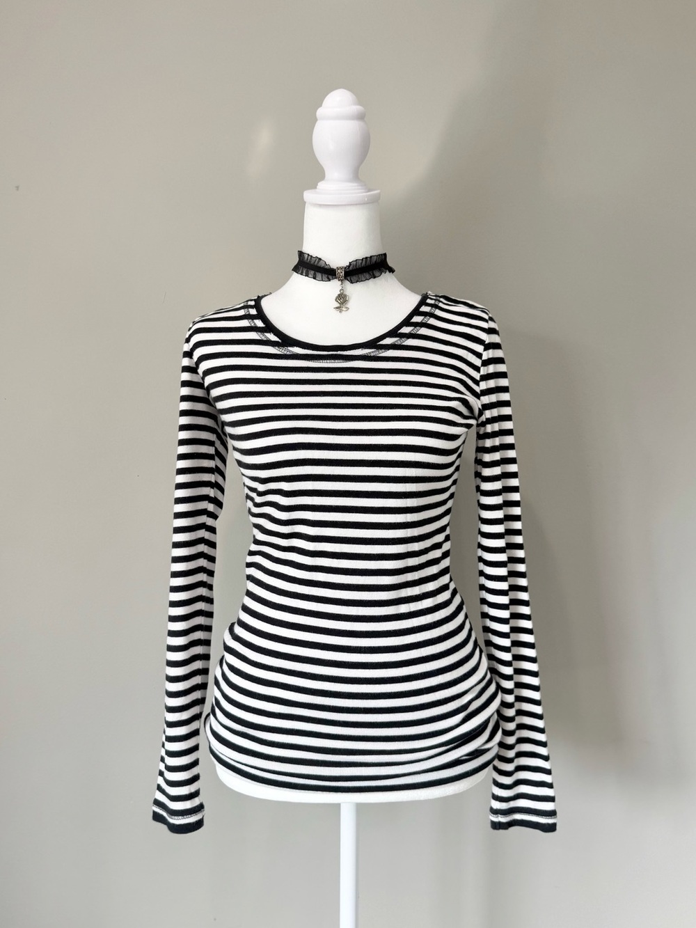 COLZA Black & White Stripe Long Sleeve Shirt